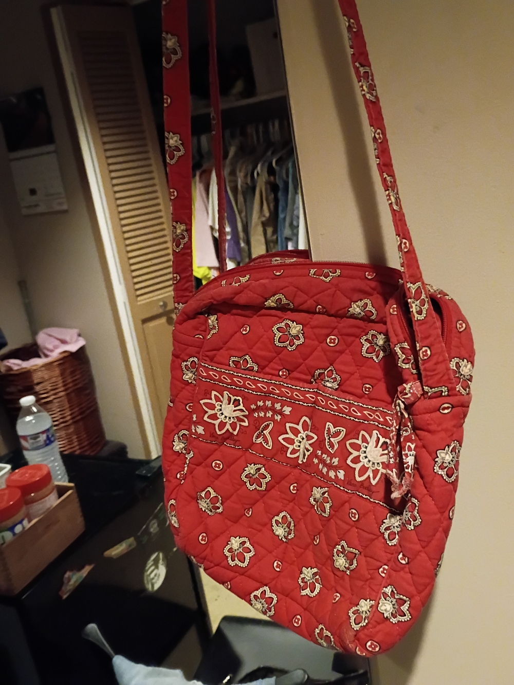 Quilted Red Floral Crossbody Bag - Women's Shoulder Bag